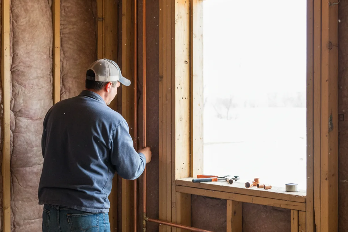 Licensed plumber running new copper supply lines in a Merrillville home